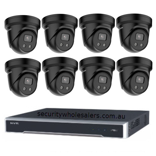 Hikvision 8 x 6MP Outdoor Turret BLACK Cameras with Acusense 8CH NVR CCTV Kit
